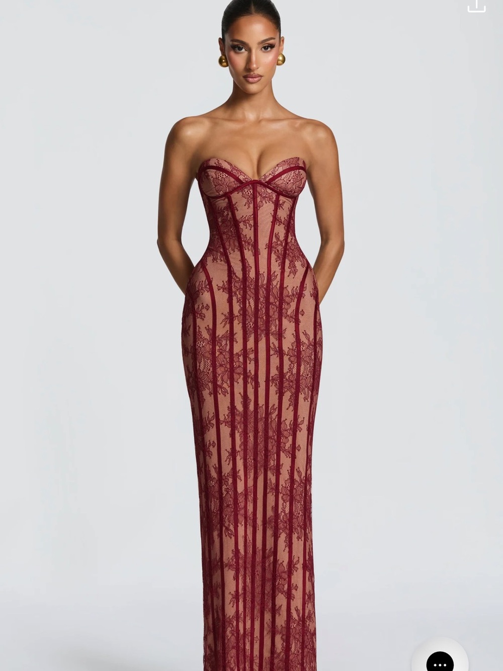 Burgundy Strapless Lace Corset Gown